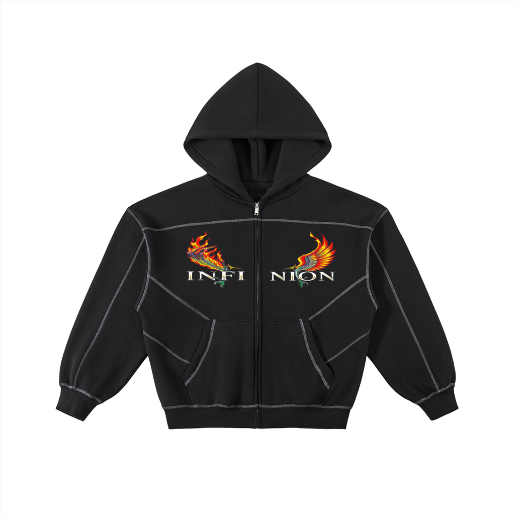 LEO-Stitched Boxy Fleece Zip Hoodie