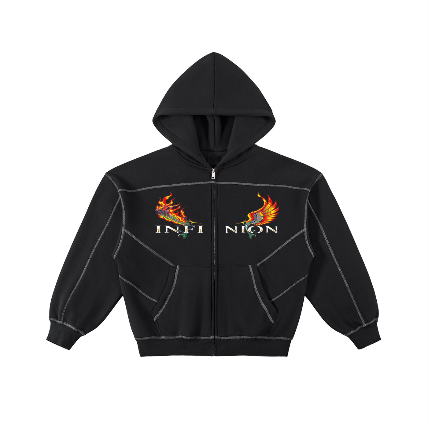 LEO-Stitched Boxy Fleece Zip Hoodie