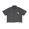 Unisex Distressed Plaid Boxy Shirt