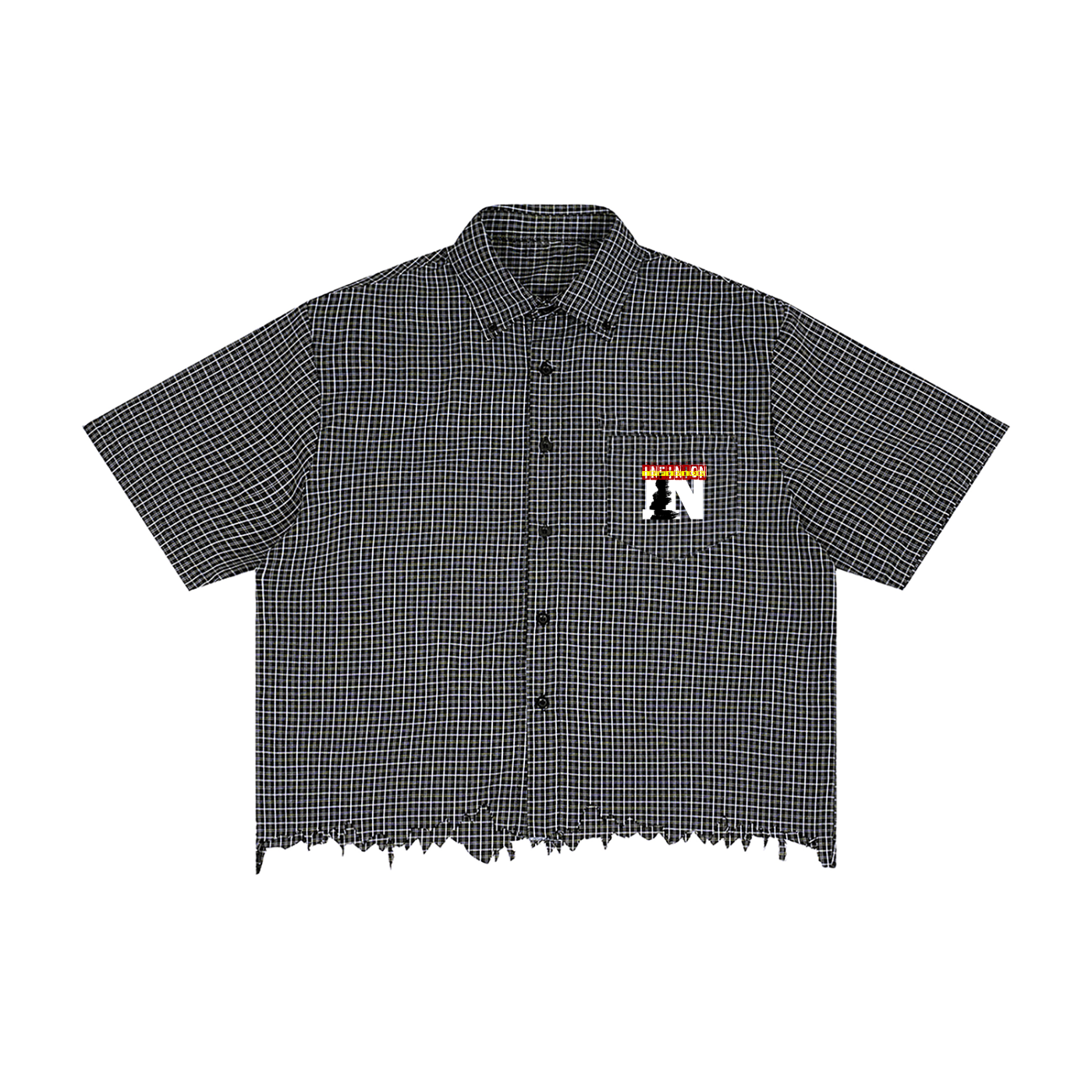 Unisex Distressed Plaid Boxy Shirt