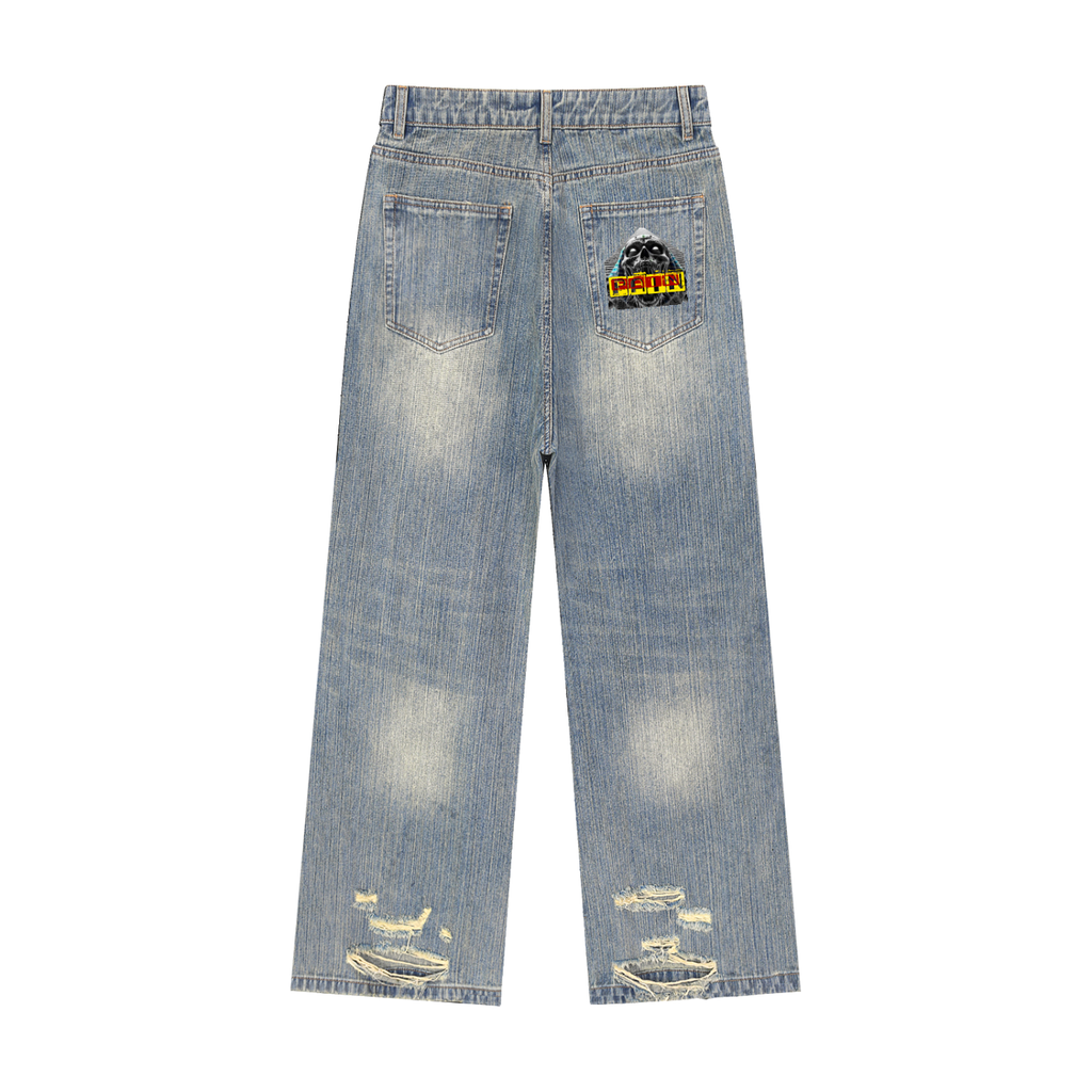 Vintage Wash Distressed Denim Jeans
