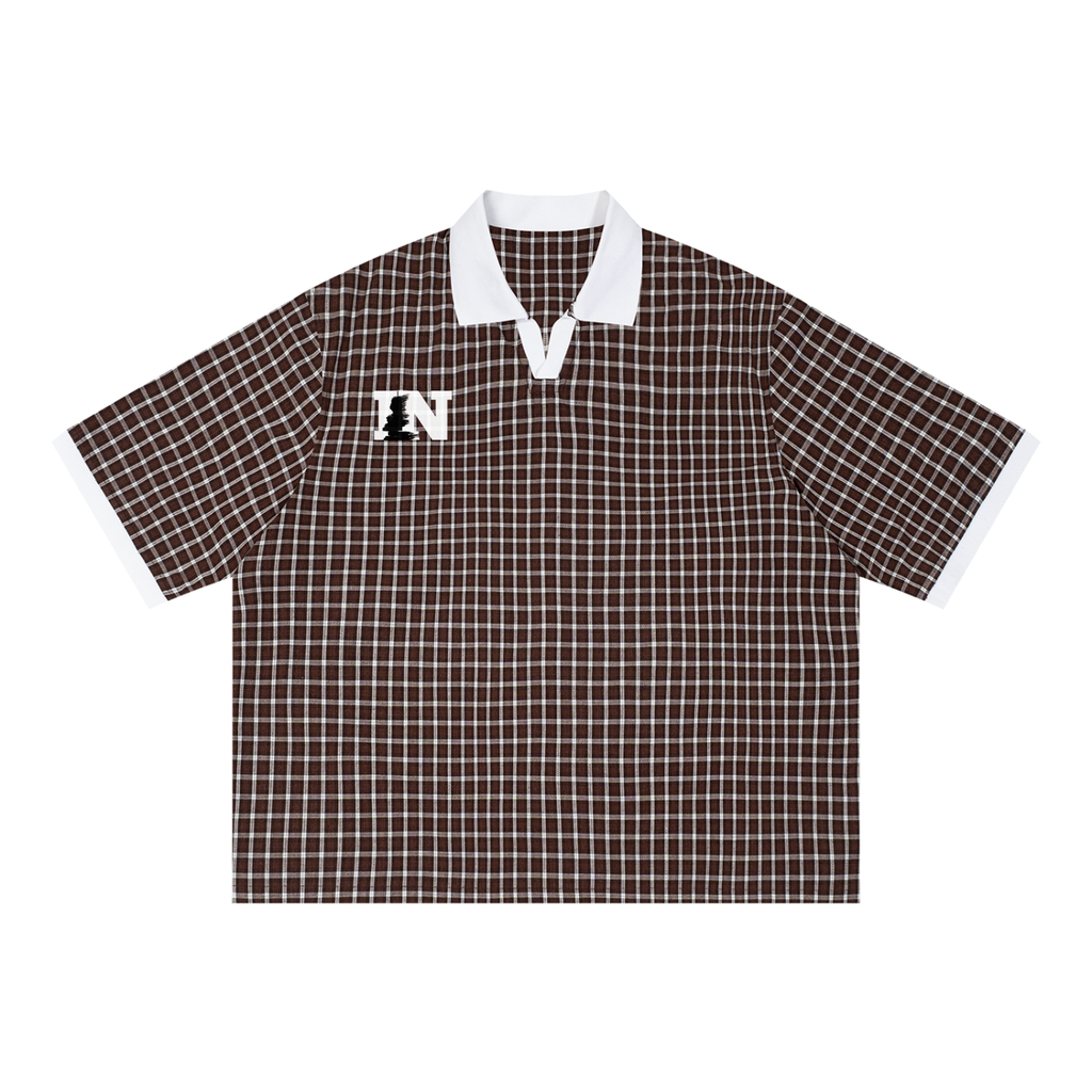 Unisex Boxy Plaid Color Block Polo Shirt